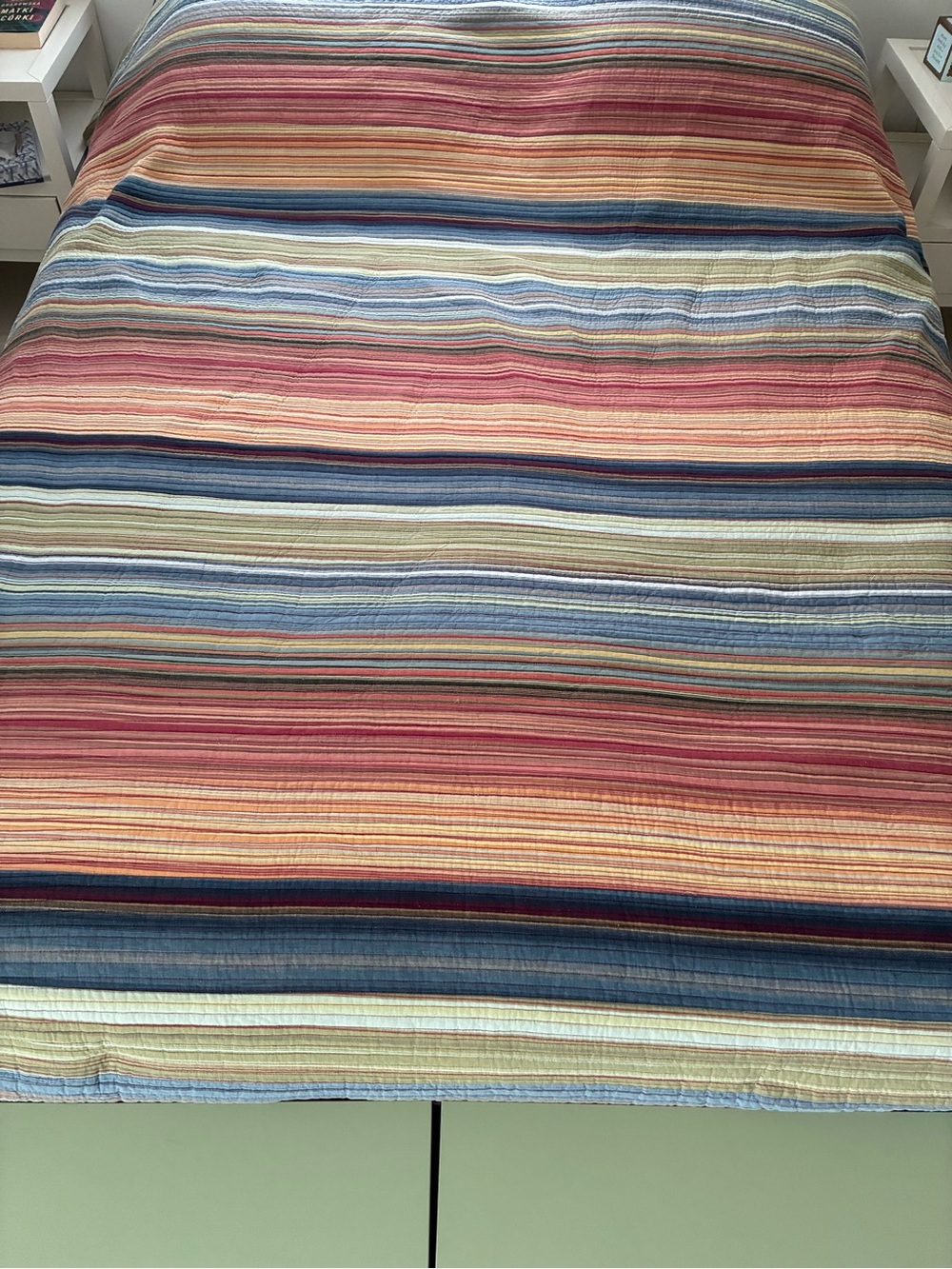 Multi-Color Stripe Quilt Reversible Cotton Burgundy Crinkle Full Queen